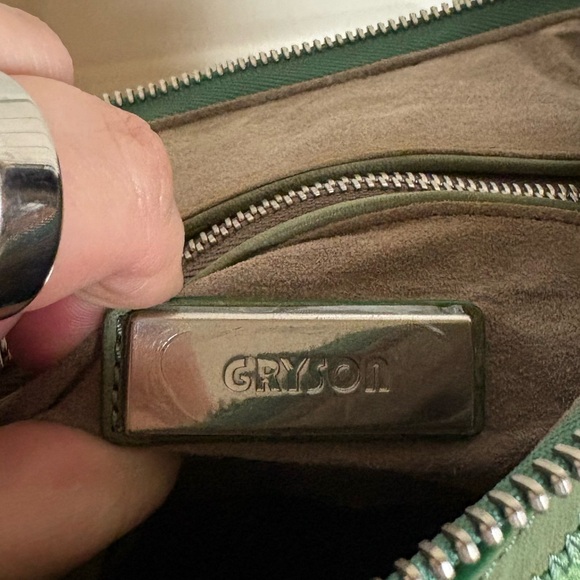 RARE Joy GRYSON Pebbled Leather Green Crossbody Purse - Picture 6 of 6